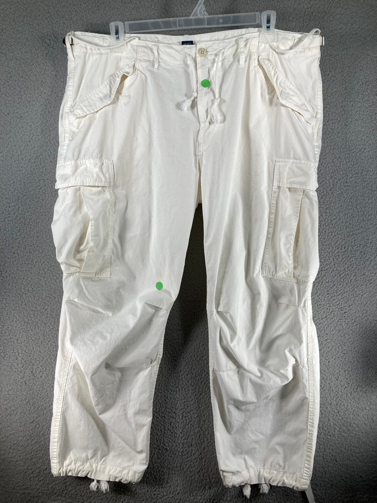 VTG Ralph Lauren White Cotton Cargo Parachute Pants Men's 42x30 Y2K Style RL-067