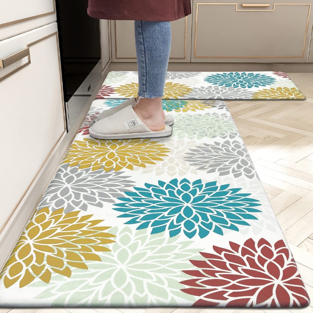 2pc Non-Slip Cushioned Anti-Fatigue Kitchen Mats Waterproof for Home or Laundry
