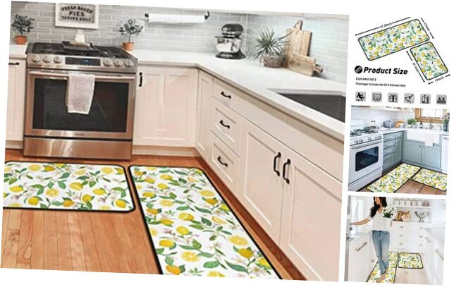 Non-Slip Washable Absorbent Lemon Print Microfiber Kitchen Rugs and Mats