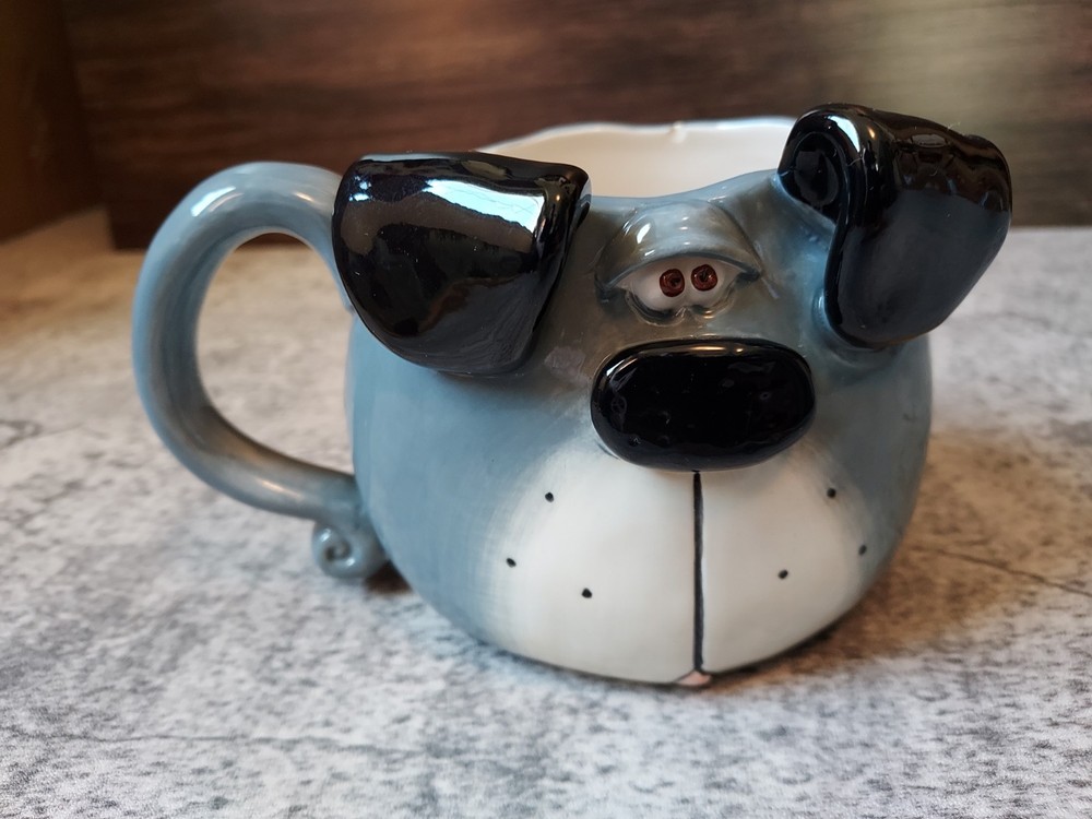 Russ Berrie Dog Coffee Mug Signed by Douglas 3D Cup Whimsy Floppy Ears Playful