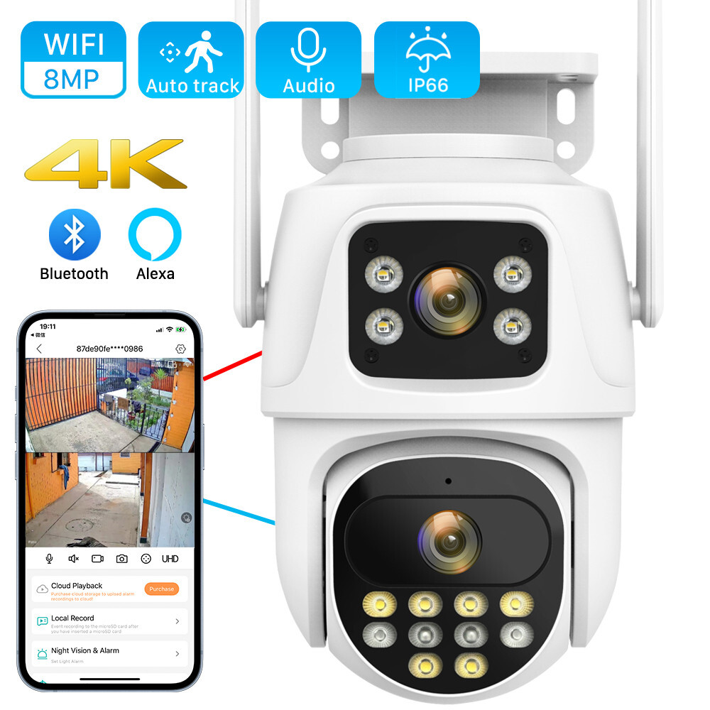 8MP 4K WiFi IP Camera Outdoor Dual Lens CCTV Wireless Home Security PTZ IR Cam