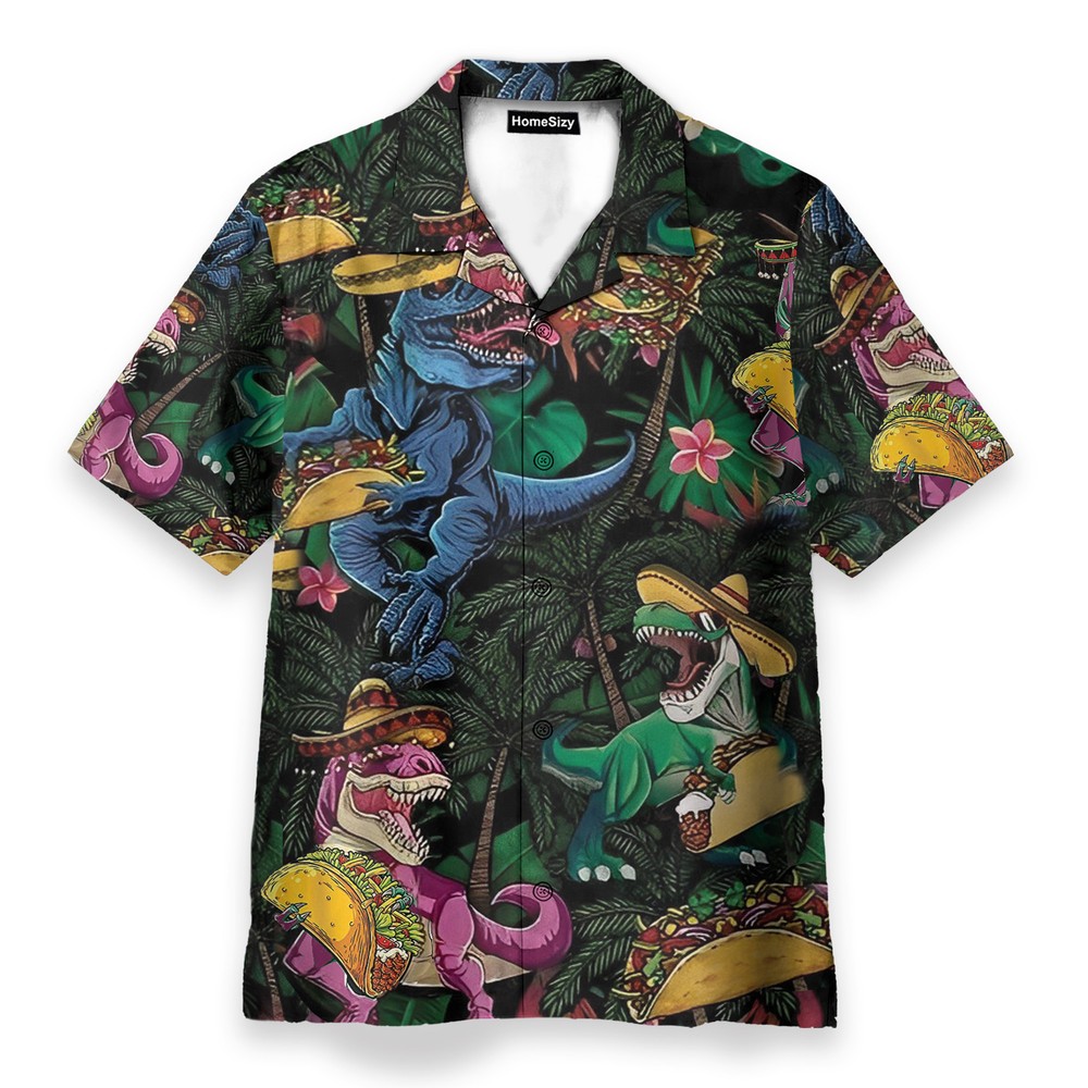 Dinosaur Love Tacos Coconut Tree Pattern   Hawaiian Shirt
