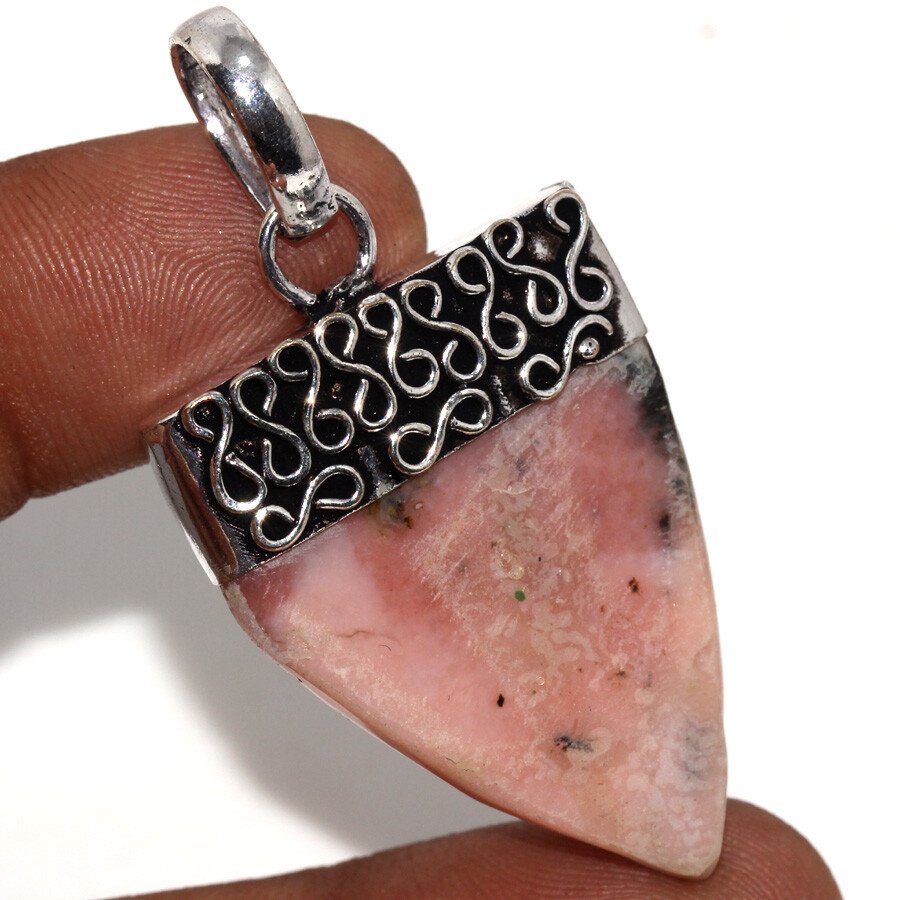 925 Silver Plated Peruvian Pink Opal Ethnic Cap Pendant Jewelry Size 2