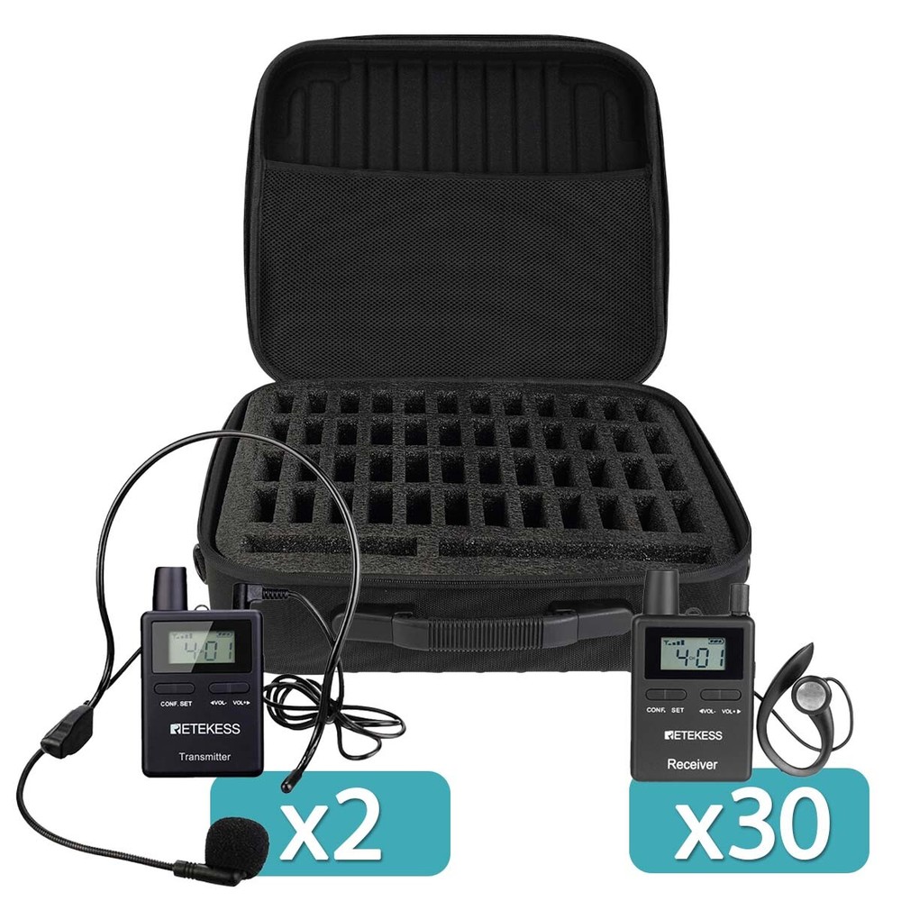 Retekess TT109 Wireless Tour Guide System 2 Transmitter 30 Receivers Bag Meeting