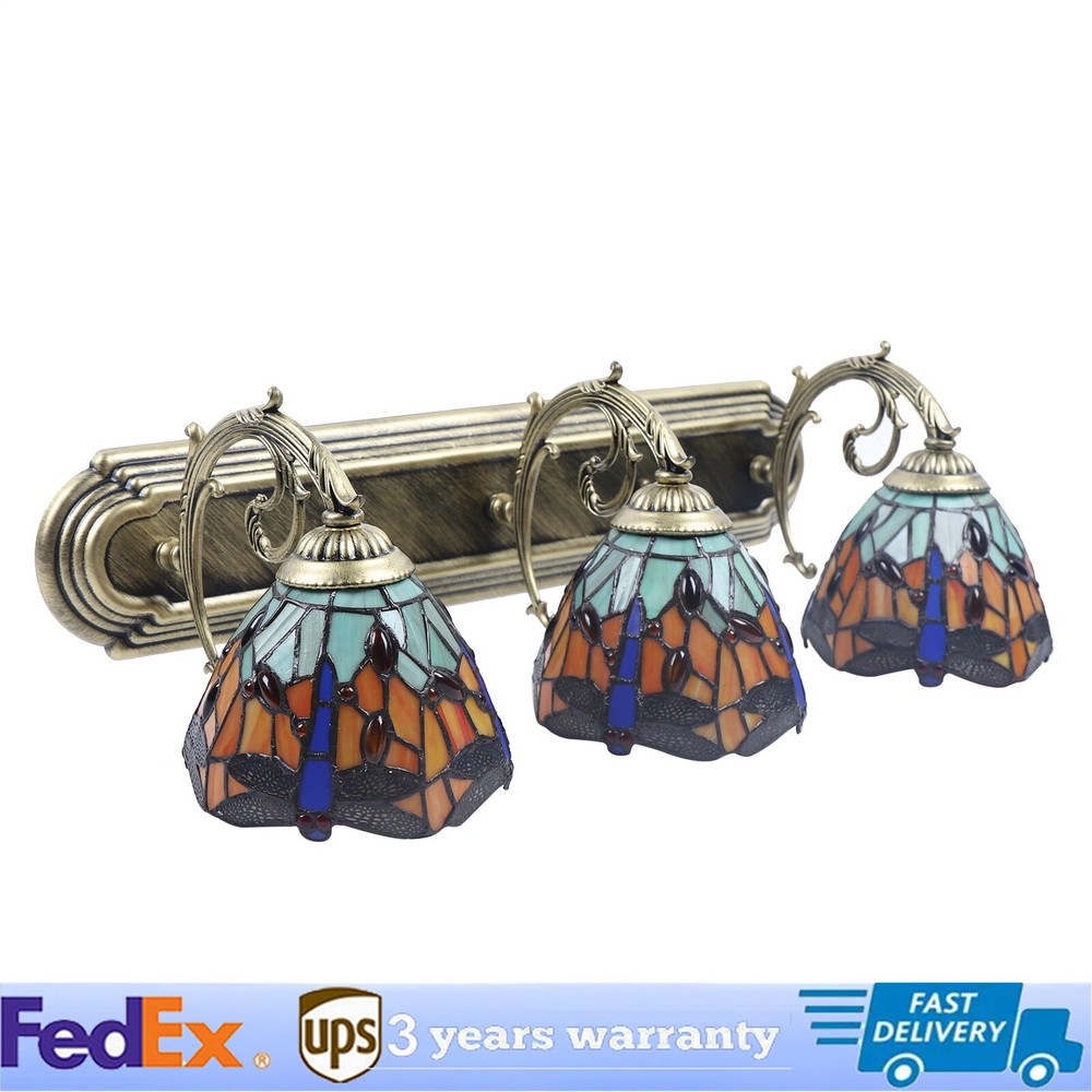 Wall Sconce Lamp Tiffany Vanity Light Fixtures 3-Light Stained Glass Lampshade