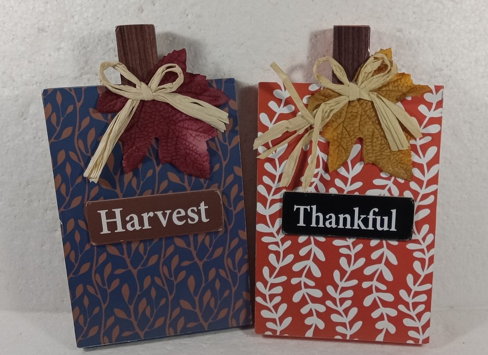 Greenbrier International 2-Piece Wooden Fall Harvest Sign Set for Tabletop Decor  