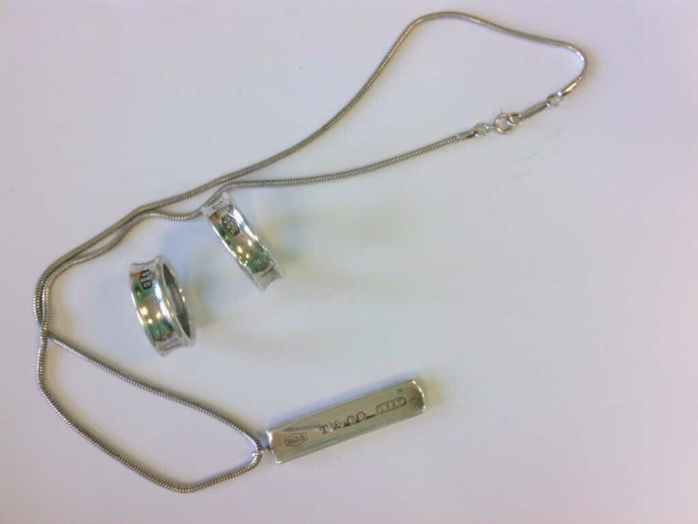 TIFFANY & CO 1837 STERLING 925 Concave Band Rings/Bar Pendant/Necklace. BUY NOW-image