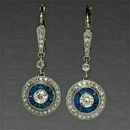 Art Deco Inspired Simulated Diamond Dangle Earrings in 14K White Gold
