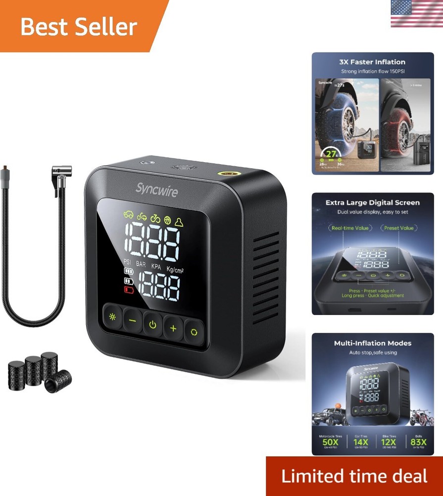 150PSI Portable Tire Inflator Air Compressor - Fast 3X Car Pump