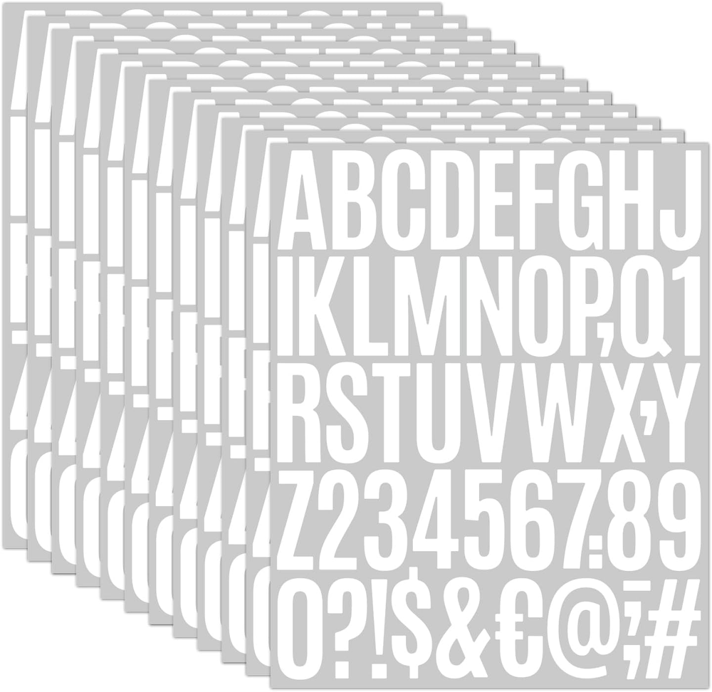14-Sheet Vinyl ABC Number Letter Stickers 1040 PCS, 2 Inch Mailbox Numbers White