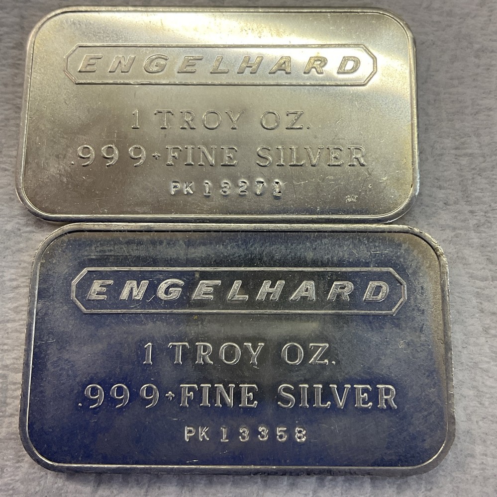 TWO - Engelhard 1oz silver bar - Horizontal style logo  999+ Fine FREE SHIPPING