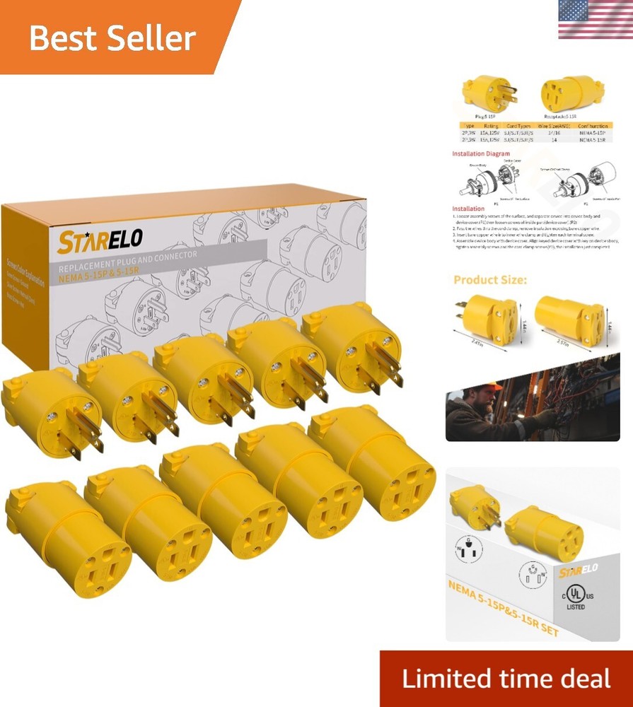 Adjustable Electrical Connector Set – 5 Yellow Plug Ends for Home or Industry