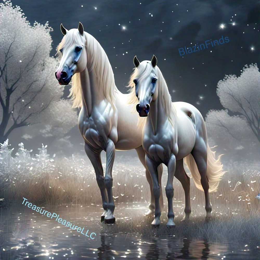 Magical Horses in Trees Digital Wallpaper for Desktop Background