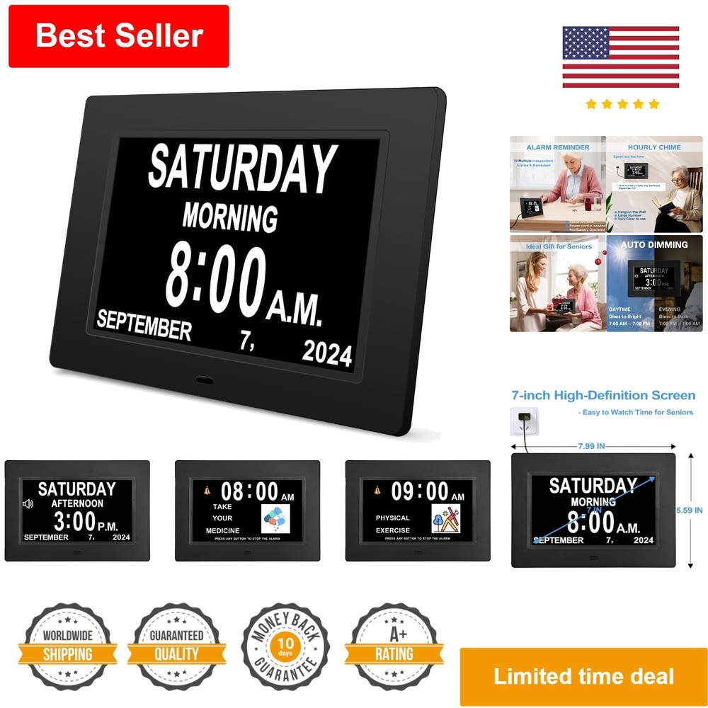 Digital Calendar Clock with 12 Alarms & Reminders - Perfect for Impaired Vision