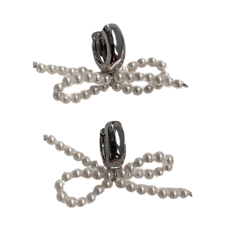 Simple Pearl Bowknot Pendant Earrings Statement Jewelry Women Girls