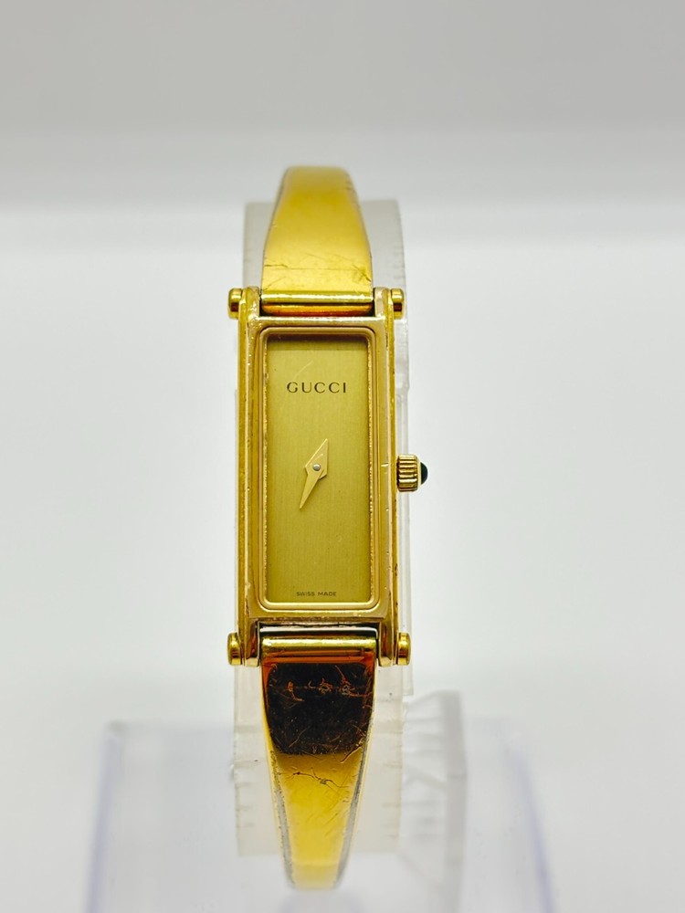 Exc+5 GUCCI 1500L Diamond GG Dial Gold Bangle Quartz Watch Free Shipping