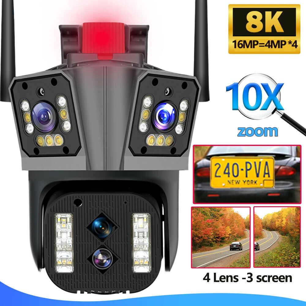 WIFI IP Camera 8K Outdoor PTZ Camera 10X Zoom 16MP AI Tracking Security IR Cam