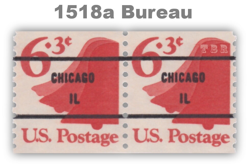 1518a Bell 6.3c Untagged CHICAGO IL Bureau Precancel Pair 1974 MNH - Buy Now-image