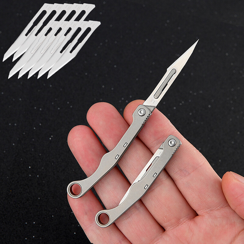 Mini Titanium Utility Folding Knife Scalpel Blade Pocket Keychain Outdoor EDC