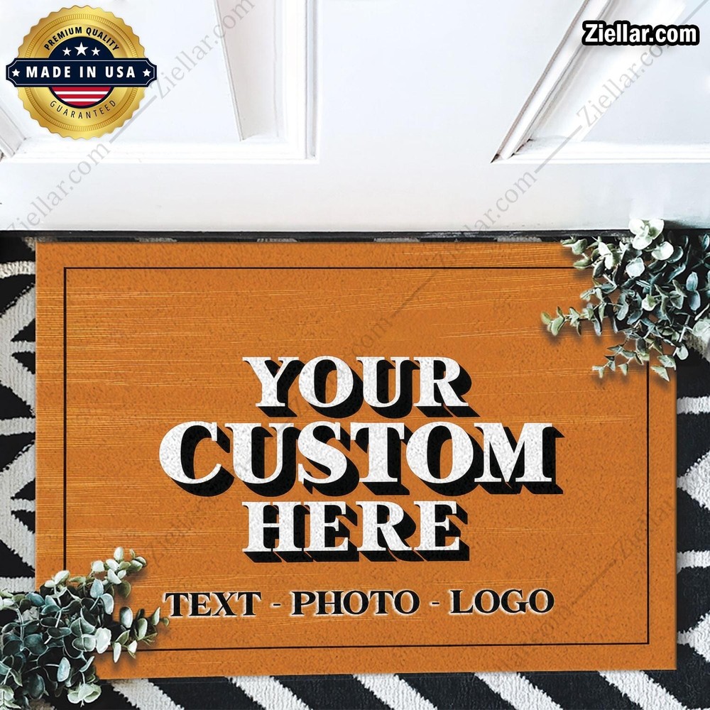 Custom Orange Doormat with Bold White Lettering - Unique Entryway Decor-image