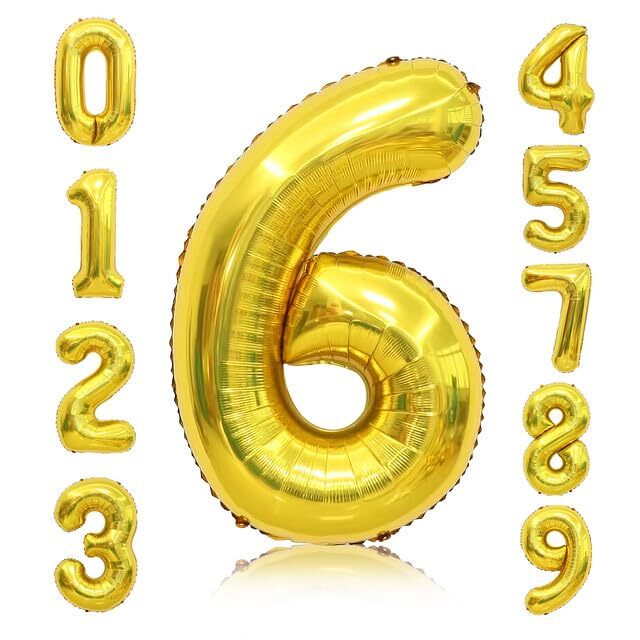 Number 6 Balloon Big Number Balloons Gold 6 Balloon Number Birthday Party Dec...