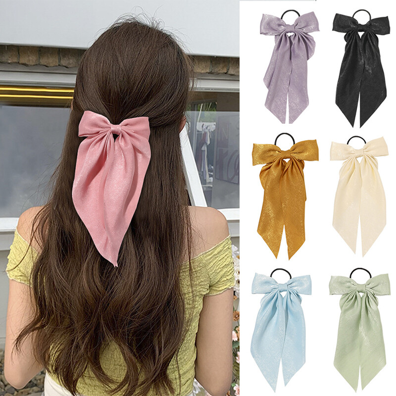 Long Ribbon Bow Hair Ties Scrunchies Elastic Band Holders for Stylish Hair