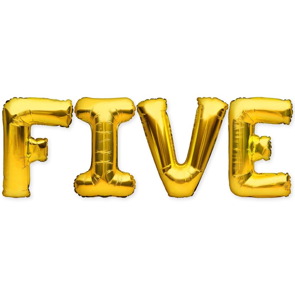 Gold 5th Birthday Balloons Banner - PartyForever FIVE Balloon Decor Sign