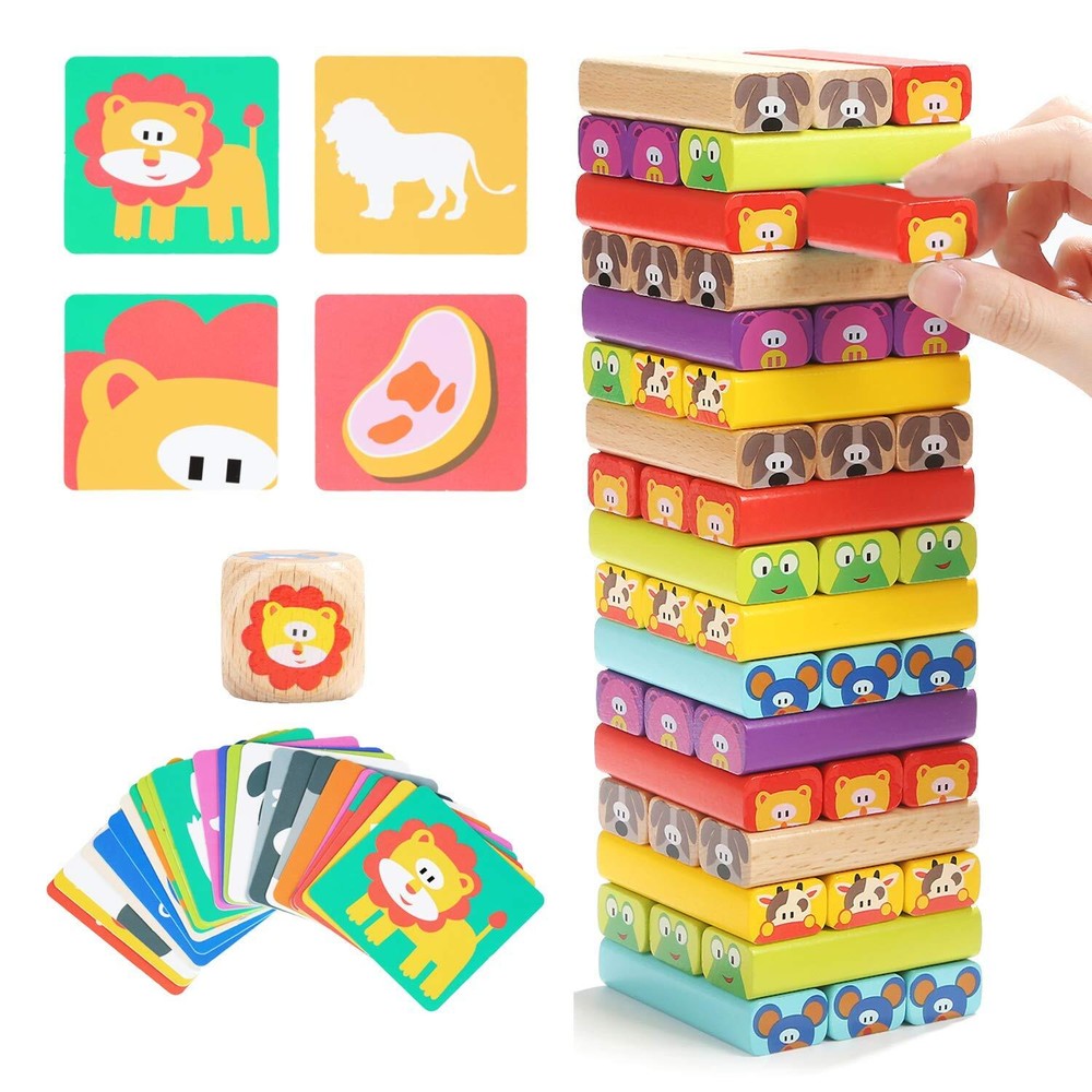 Colorful Wooden Stacking Blocks Board Game for Kids Ages 4-8 by Top Bright