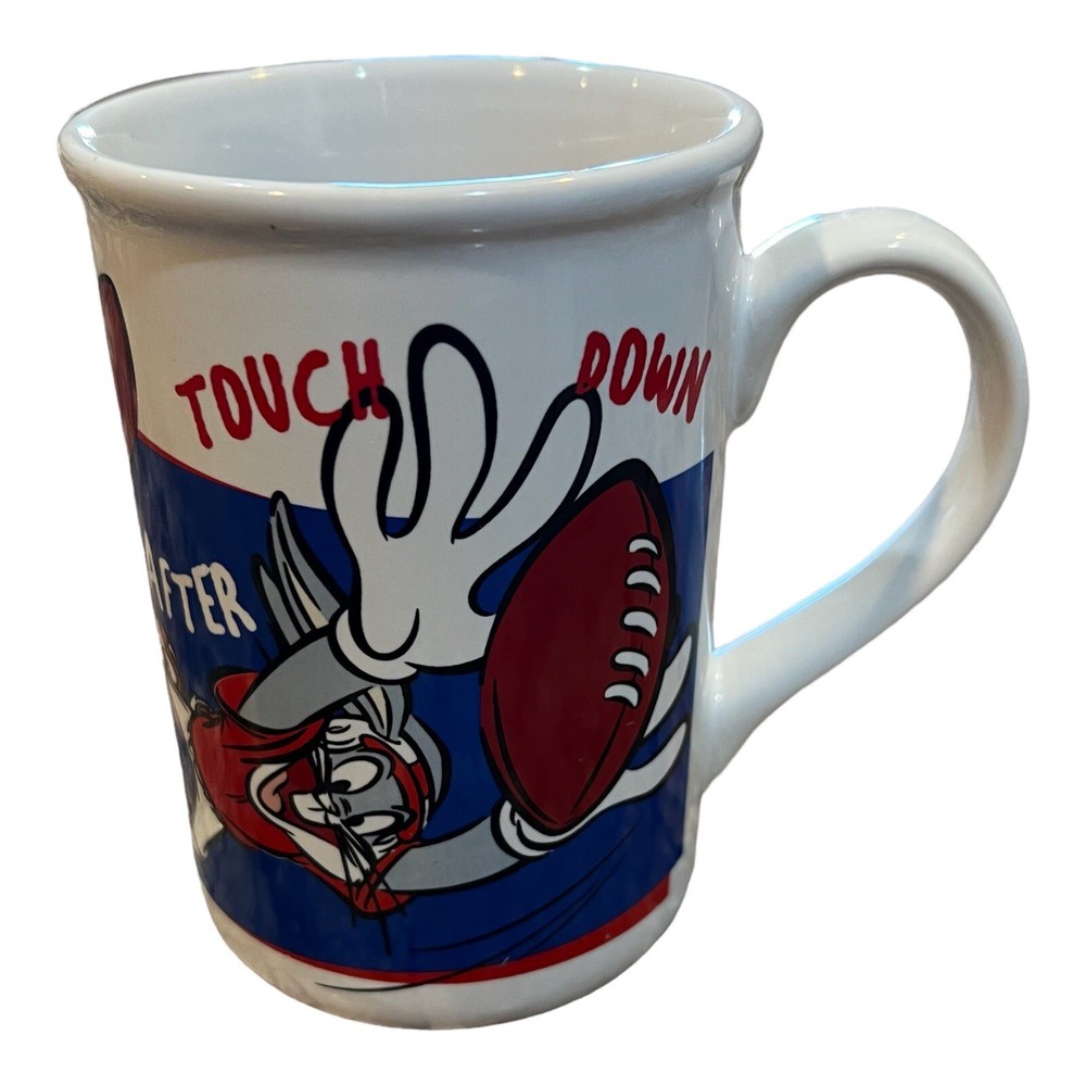 Vintage 90s Warner Bros Looney Tunes Bugs Bunny Football Mug 14oz Coffee Tea Cup