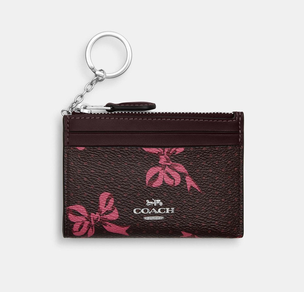 Coach Mini Skinny ID Case with Bow Print in Merlot Multi CZ460 NWT 🎀