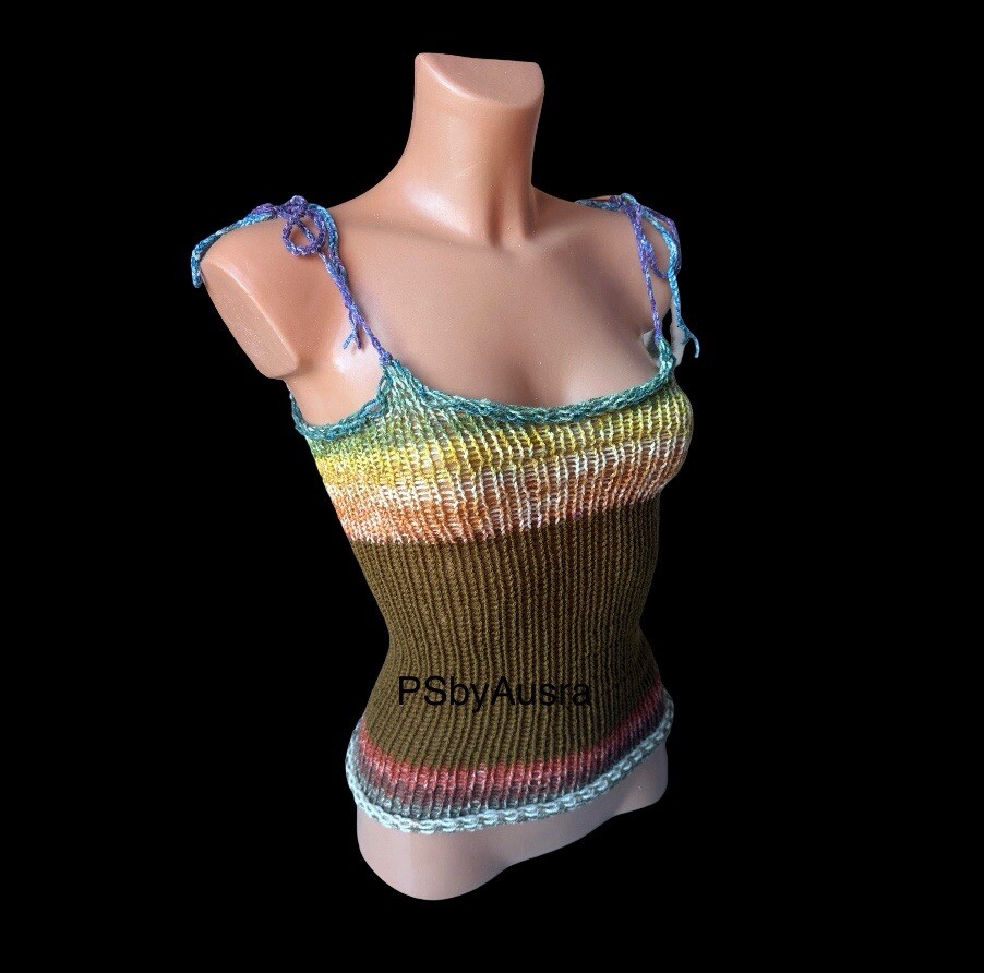 Crochet Top Boho Holiday Halter Cami Tank Tops psbyausra Multi