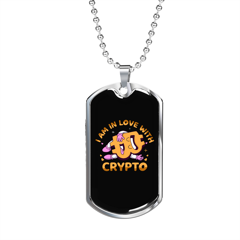 Crypto Love Dog Tag Necklace in Stainless Steel or 18k Gold