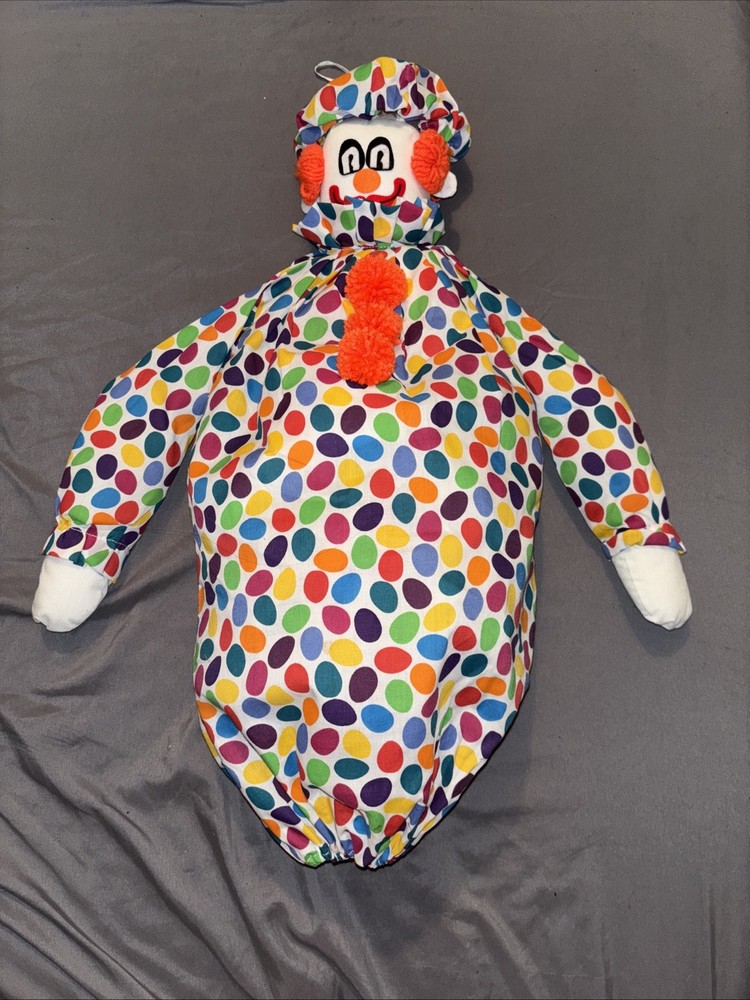 Vintage 80s Handmade Polka Dot Clown Hanging Storage Plastic Bag Holder  