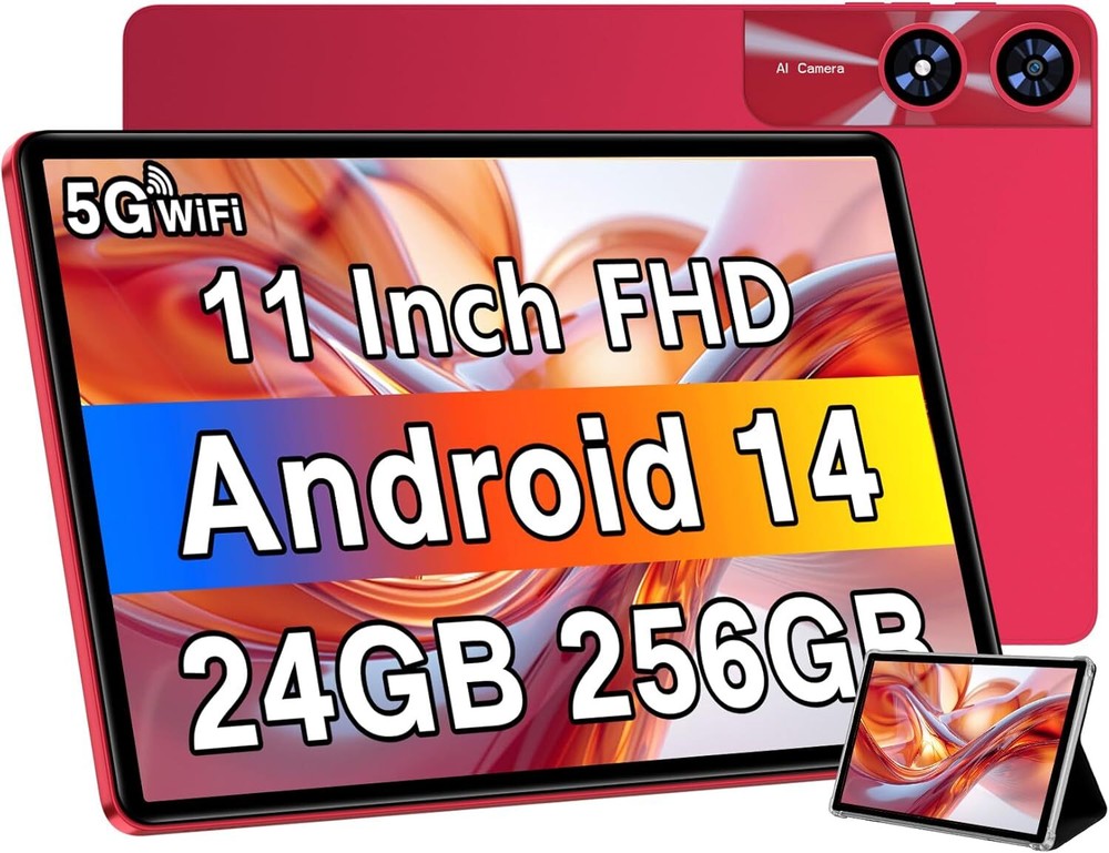Android 14 Tablet 11 Inch Tablets, 24GB RAM 256GB ROM(1TB Expand), Red