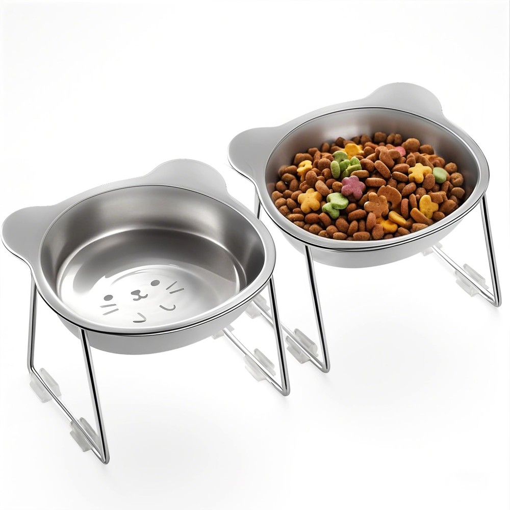 Stainless Steel Elevated Cat Bowl - Raised Cat Food Bowls with Anti-Slip Base...