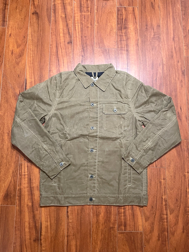Flint and Tinder Waxed Trucker Jacket Medium-Tall Field Tan with Flannel Lining