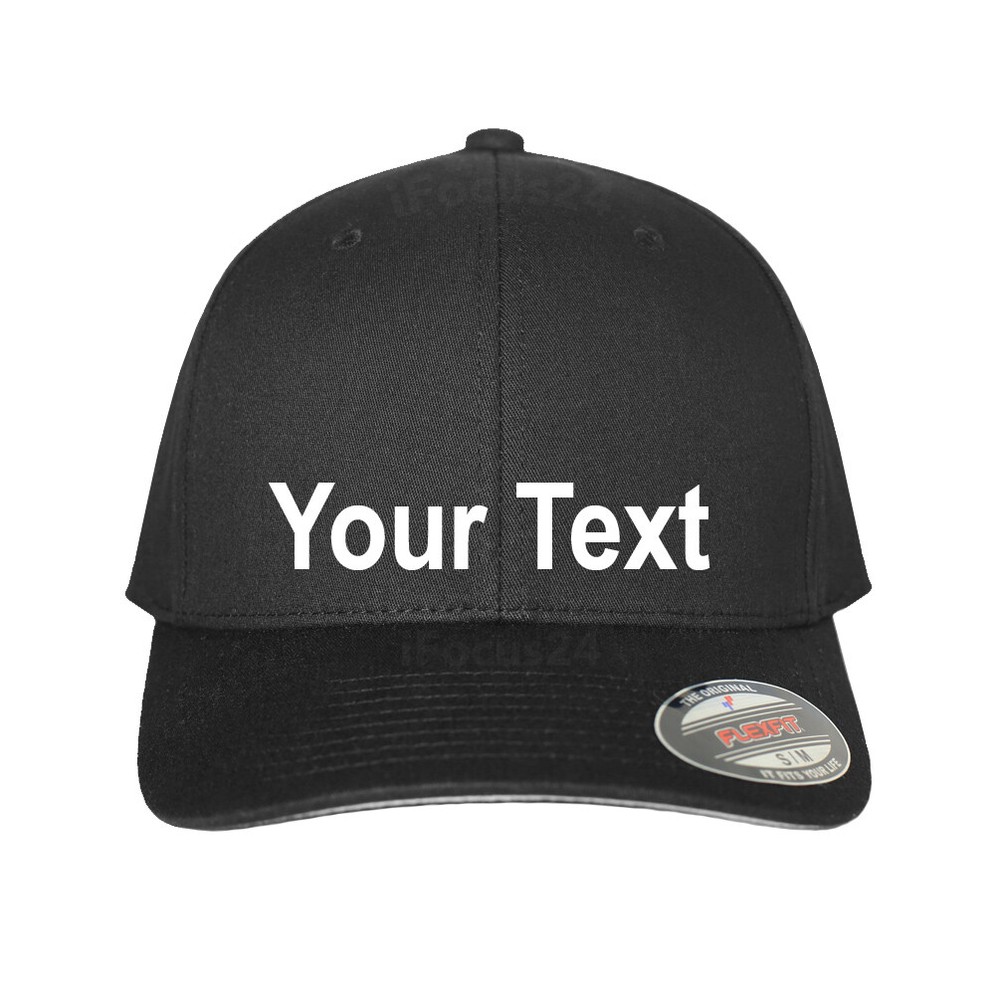Custom Made Text Logo Flex-Fit Hat Round Bill Baseball Cap Personalized Gift