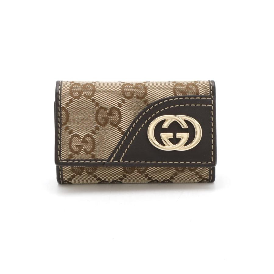 Gucci GG Supreme Key Case Holder 6 Rings Interlocking GG Canvas Leather Auth