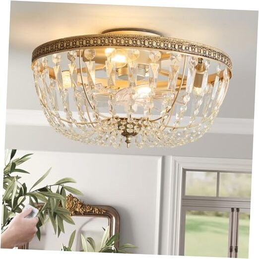 20-Inch Flush Mount Crystal Caged Ceiling Fan with Light