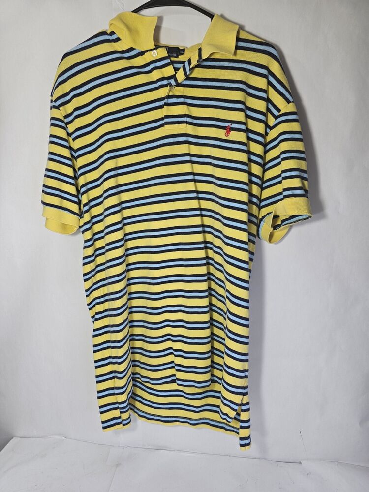 Polo By Ralph Lauren Mens XL Yellow Blue Short Sleeve Polo Golf Shirt