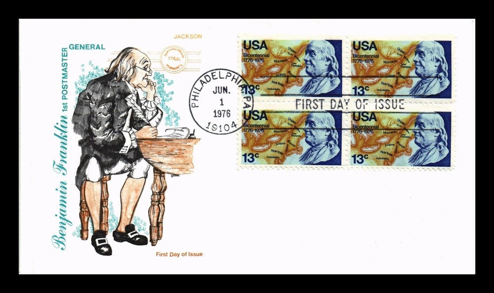 DR JIM STAMPS US COVER BENJAMIN FRANKLIN BICENTENNIAL FDC BLOCK OF 4 JACKSON