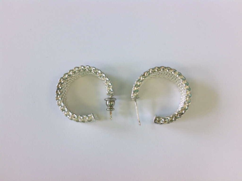 Tiffany & Co Sterling Silver 925 Somerset Mesh Hoop Earrings. BUY NOW!-image