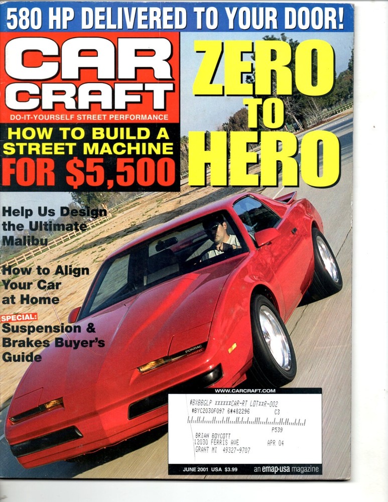 Vintage Car Craft Magazine June 2001 Featuring 65 GTO 66 Chevy II 88 Formula 350