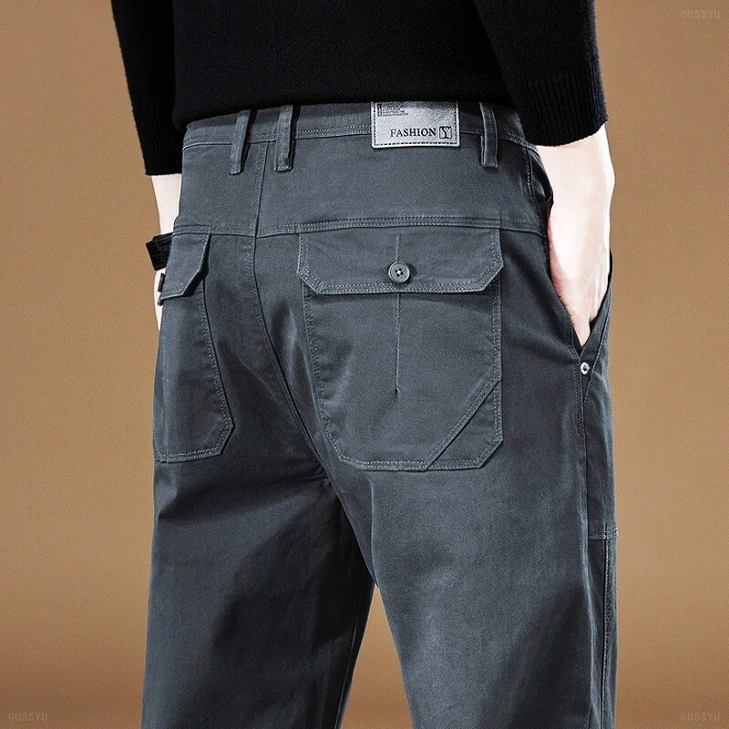 Men's Cotton Cargo Jogger Pants for Autumn Winter