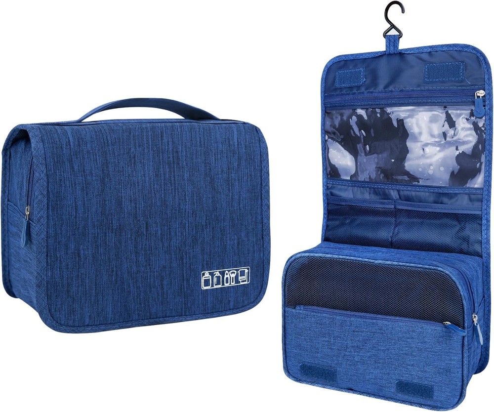Large Capacity Toiletry Bag Travel with Hanging Hook for Men A-Navy Blue