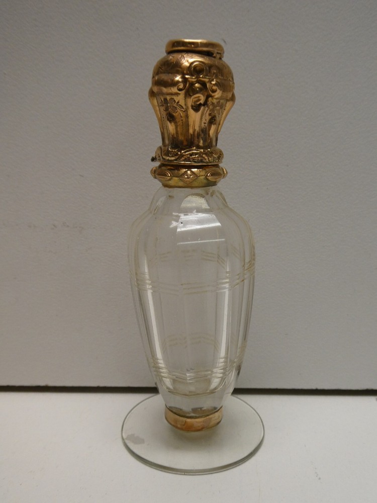 RARE ANTIQUE 18 CT GOLD MOURNING PERFUME SCENT CRYSTAL BOTTLE PLAITED HAIR LID