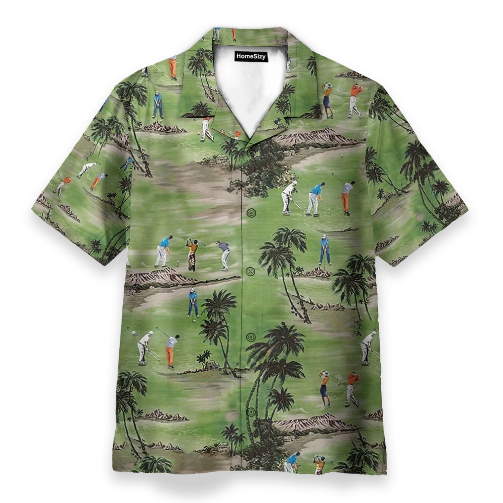 Playing Golf Coconut Tree Golf Club   Hawaiian Shirt