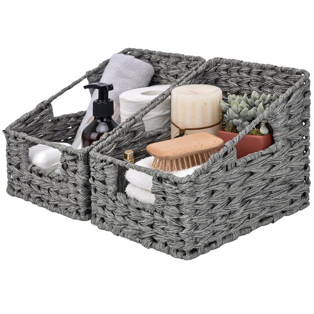 Wicker Basket with Handles, Odorless Woven Trapezoid Basket Waterproof for Or...