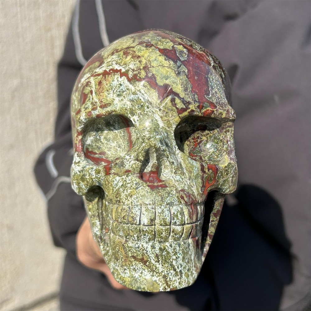 1.15kg Natural dragon blood jasper Quartz hand Carved skull crystalReiki healing