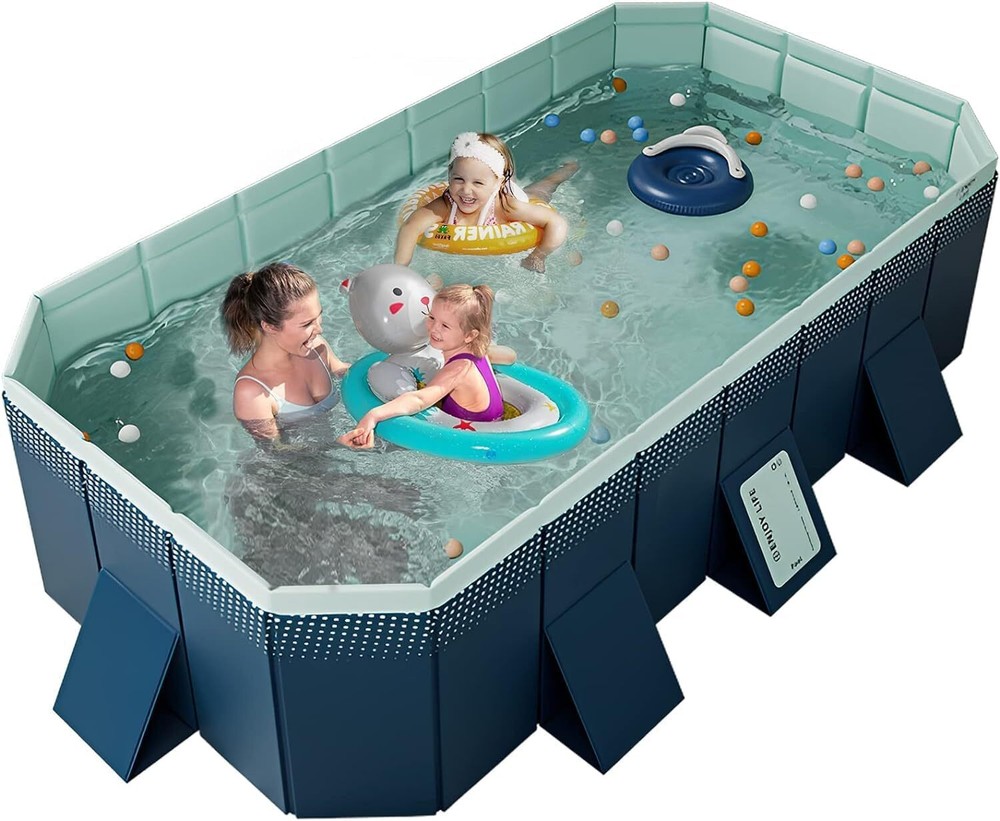 Large Foldable Non-Inflatable Swimming Pool 116x65x21 Inches for Outdoor Backyard